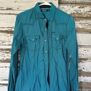 Cruel Girl Teal Button Down Shirt